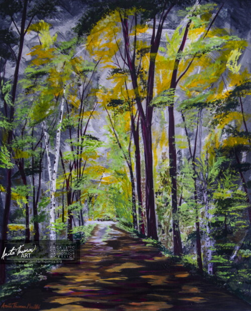 "Coles Hill Lane"
My leafy lane entices with promises fulfilled. 
Acrylic on canvas
30" x 24" x 1.5"
Gallery wrap
Original - SOLD
$1000
© Anita Thomas - Urbanmoon. All Rights Reserved. fine art acrylic landscape painting